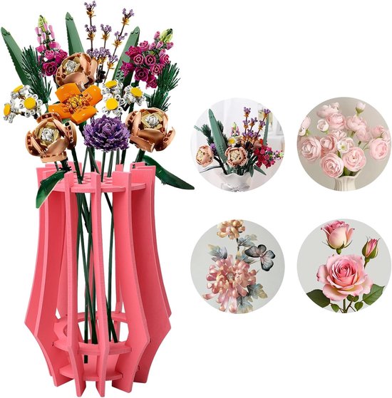 Vaas voor Lego bloemen - 3D-houten boeket - bloemenboeket - 3D-puzzel - houten puzzel - bloemenvaas - kinderen - knutselen - doe-het-zelf houten knutselset van Merkloos	