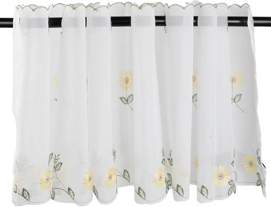 Valance Gordijn 43 x 200 cm - Net Half Doorschijnende Volant Gordijnen - Korte Sheer Gordijn - Zonnebloem Geborduurde Pelmet voor Keuken - Cafe - Badkamer - Kleine Ramen - Woonkamer en Decoratie van Merkloos	