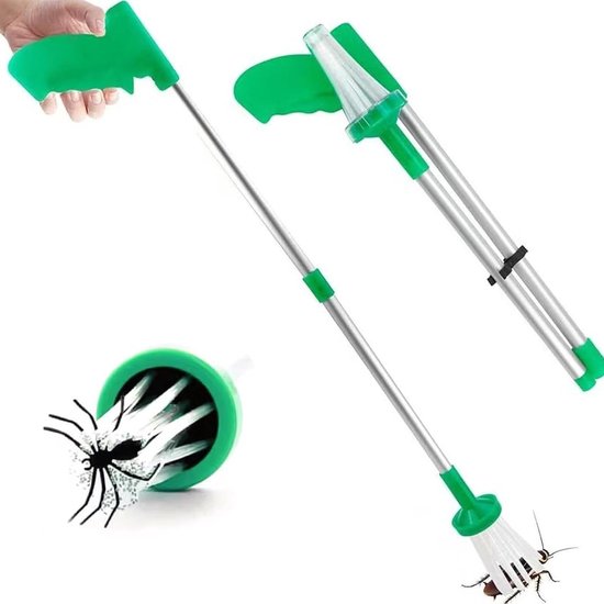 Vangkooi Insecten - Spinnen vanger - Ongedierte bestrijden - Extra lange steel - 83 cm - Groen