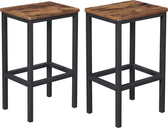 VASAGLE ALINRU barkruk set van 2, barstoelen, keukenstoelen in industrieel ontwerp, met voetsteun, 40 x 30 x 65 cm, voor keuken, woonkamer, feestkelder, vintage bruin-zwart van VASAGLE