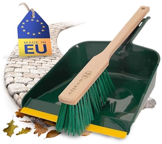 Veeggarnituur set met lange steel | Outdoor veegset kunststof groen geel van Merkloos	