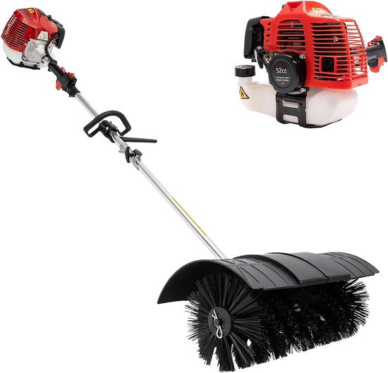 Veegmachine, 52 cc, sneeuwruimer, benzine, 1,7 kW, 2-takt motorbezem, 189 cm, handveegmachine met 56 cm borstelbreedte, sneeuwruimer, 2,3 pk, sneeuwruimer voor kunstgras, wegen