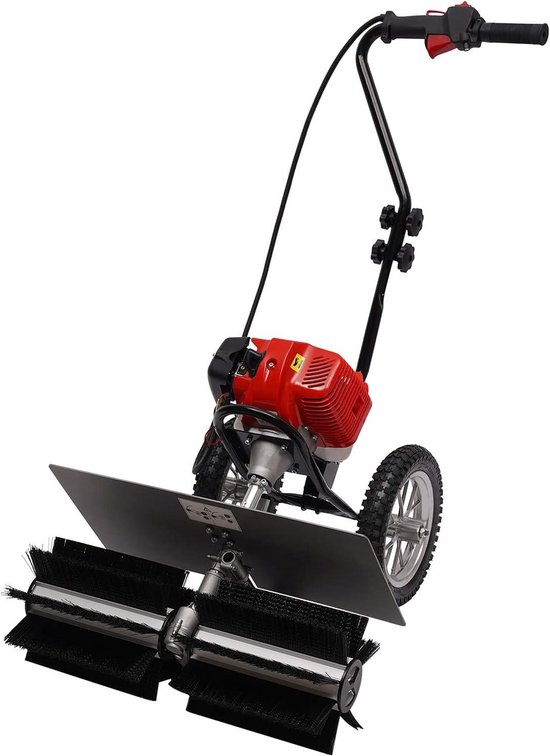 Veegmachine - Aanhangwagen borstel - Buiten reinigen - 43cc 2-takt motor - 60 cm werkbreedte - Zwart rood