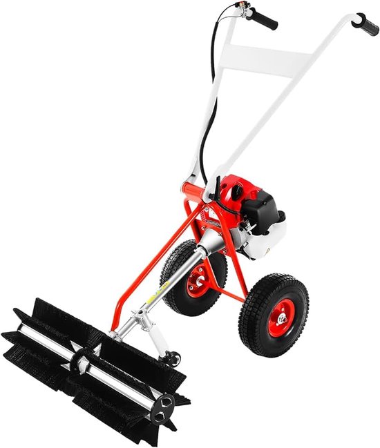 Veegmachine, benzine, 43 cc, handmatige veegmachine, motorbezem, 1,7 pk, 2-takt benzine, handduwmachine, instelbare snelheid, handveegmachine met wielen voor het reinigen van looppad