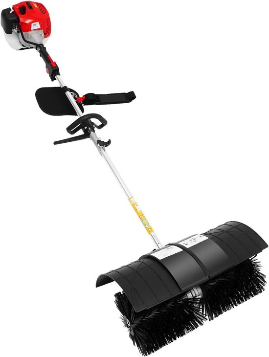 Veegmachine Benzine - Buitenveger Motor - Terrassen Reinigen - Krachtige 2-takt Motor - 52 cm Werkbreedte - Rood Zwart