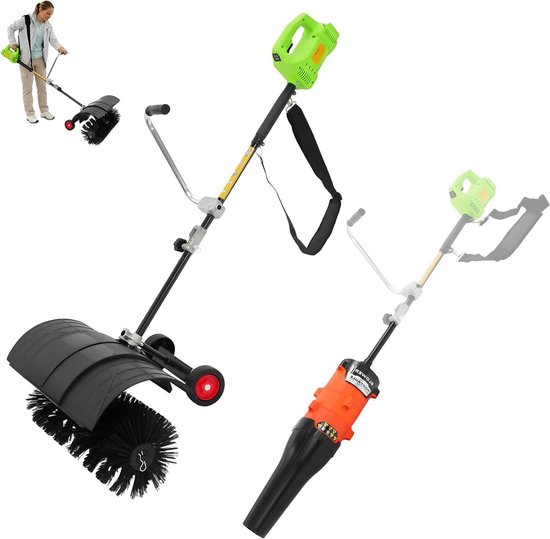 Veegmachine Bladblazer - Motorbezem Wielen - Buiten Reinigen - 2-in-1 Functionaliteit - 55 cm Werkbreedte - Zwart Groen Oranje