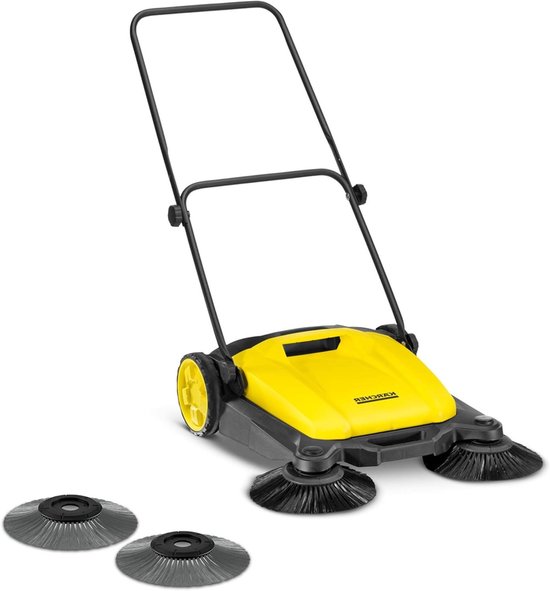 Veegmachine - Handveger - Buiten reinigen - 2-in-1 borstels - 65 cm werkbreedte - Geel
