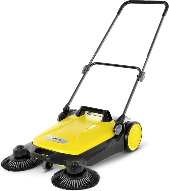 Veegmachine met borstels - Handveger tuin - Buiten reinigen - Dubbele zijborstels - 68 cm werkbreedte - Geel