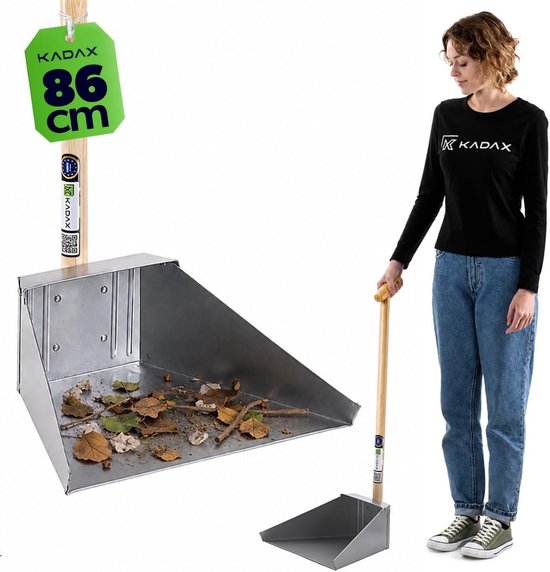 Veegschep lange steel - Metalen vuilnisbak - Grote oppervlakken vegen - Roestbestendig verzinkt staal - 34 x 86 cm - Zilver