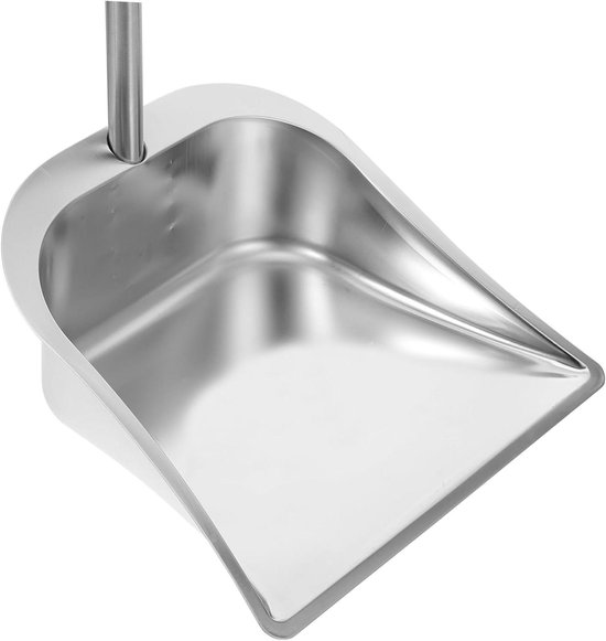 Veegschep met steel - Stoffer en blik - Huis schoonmaken - Ergonomische grip - Grote schep - Zilverkleurig