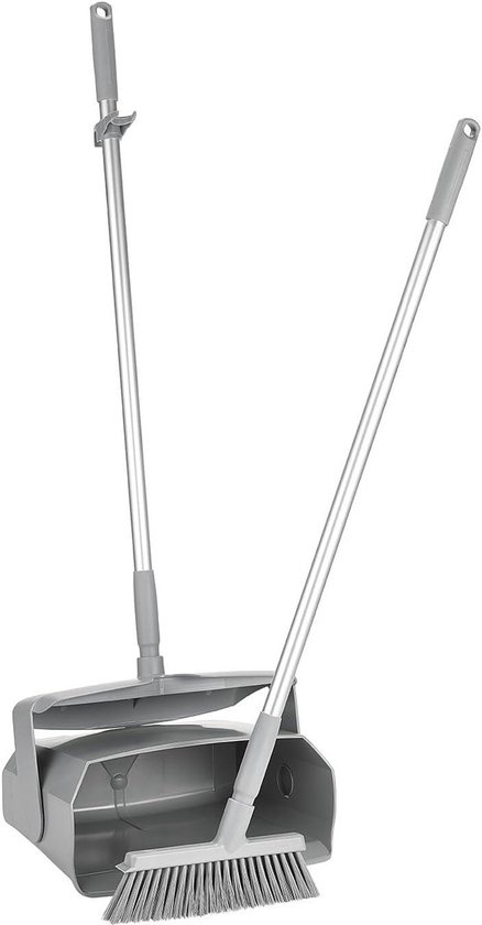 Veegschep met steel - Stoffer en blik - Snel opruimen - Sluit goed aan - 350 mm breed - Zwart