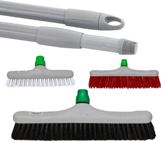 VEEGSET - Luiwagen 26cm - Zaalbezem 30cm - Straatbezem 30cm - Telescoopsteel 150cm van GARDENA