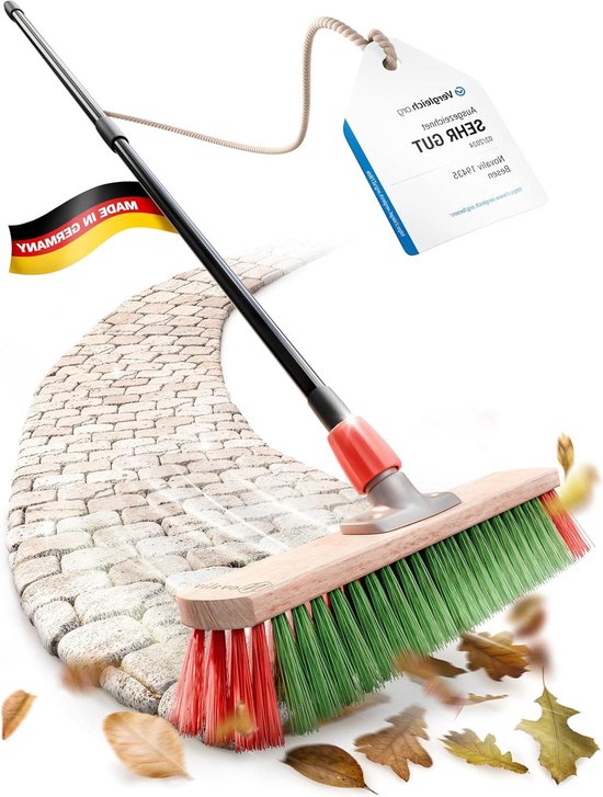 Veegset - Stoffer blik - Buiten schoonmaken - Telescopisch handvat - 45 cm breed - Rood