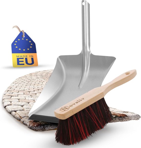 Veegset - Stoffer blik - Huishoudelijk werk - Arenga en elaston borstels - 44 x 22 cm - Zilver