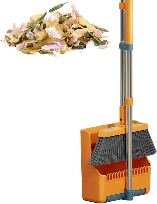 Veegset - Stoffer en blik - Efficiënt schoonmaken - 180 graden draaibaar - Tot 76 cm - Grijs van Merkloos	