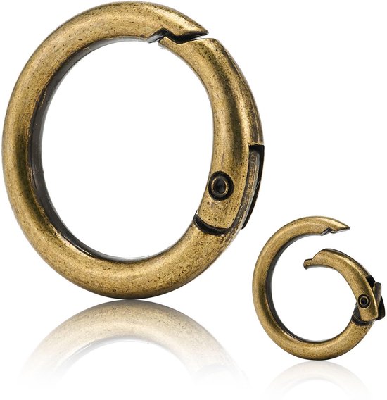 Veerringen, ronde metalen karabijnhaak voor sleutelhangers, handtassen, portefeuilles, tassen en doe-het-zelf decoraties, Geborsteld messing, 19mm