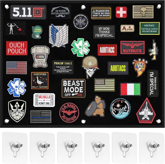Velcro Board Patches - Velcro Tape - Tactical Patch Display - Sign met Eyelets - Tactical Military Velcro - Vouwbaar met 6 Adhesieve Haakschroeven (58 x 45 cm) van Merkloos	
