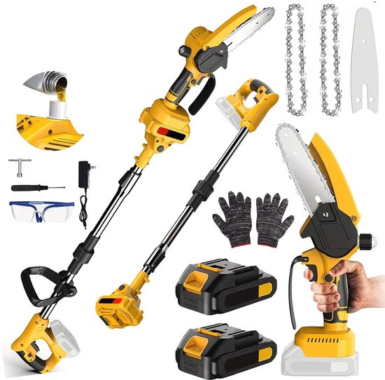 Velori 2-in-1 Elektrische Telescopische Kettingzaag 6 Inch - Draadloze Accu Boomzaag 21V - Mini Handzaag met Verlengsteel - Snoeizaag voor Hoge Takken - Inclusief 2 Accu’s