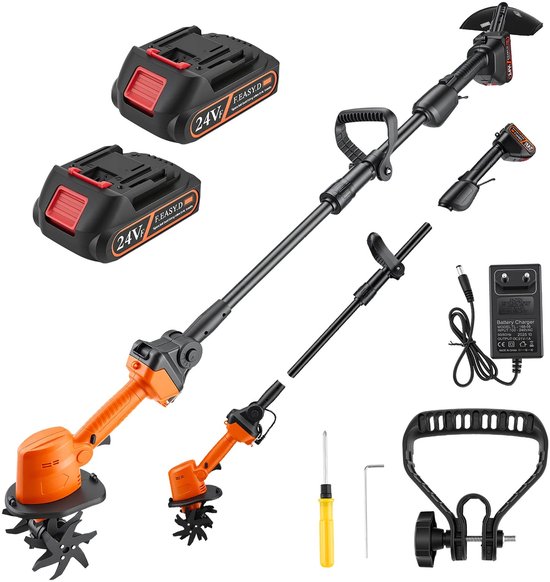 Velori Accu Tuinfrees 21V - Snoerloze Cultivator - Elektrische Grondfrees - Bodemwoeler - Telescopische Steel - 2 Accu's - 235 RPM - 10 cm Werkbreedte
