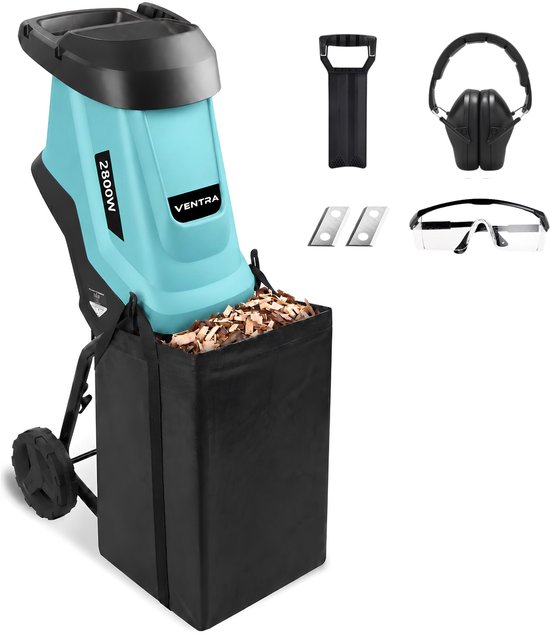 VENTRA® Elektrische Hakselaar - Wood Shredder - 2800W - Voor Takken Tot Ø45mm - 45L Opvangzak - 42 x 35 x 94cm