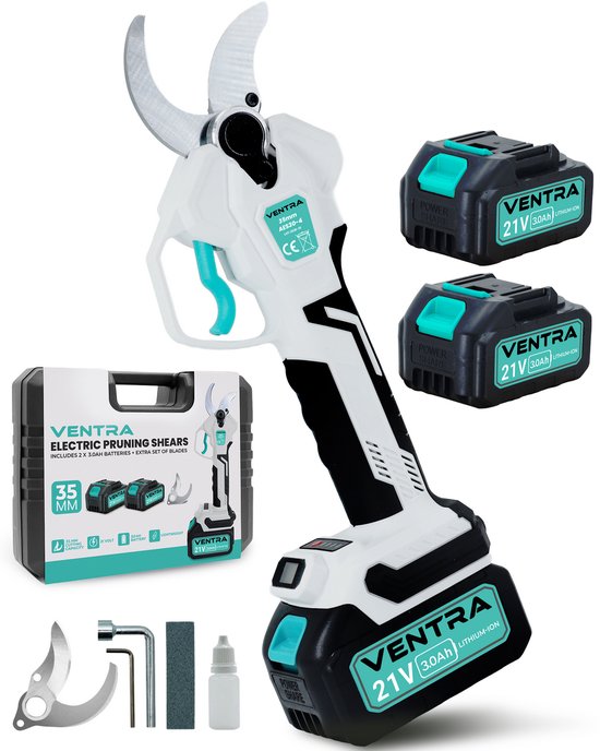 VENTRA® Elektrische Snoeischaar - 35mm- Accu Snoeischaar - Takkenschaar - 3000mAh Accu - LCD Scherm - Brushless