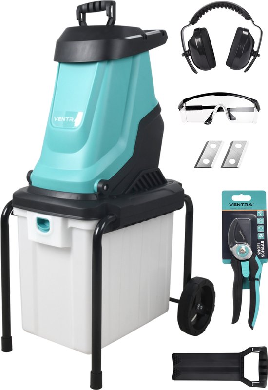 VENTRA® Hakselaar/Shredder 2800W - Voor takken tot Ø45mm - Incl. 55L opvangbak & duwstok van Merkloos	