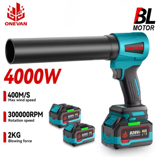 Ventux Accu Turboblazer – Draadloze Luchtblazer 1500W – Brushless Airduster met 2x Accu – 180 m/s Blaaskracht – Voor Buiten, Werkplaats, Auto, Water, Stof, Bladeren van Ventux