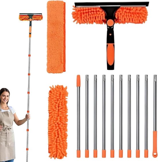Verlengbare Plafondstofdoek - Spinnenweb Reiniger - Hoge Oppervlakken Reinigen - Flexibel Telescoopsysteem - Tot 6 Meter - Oranje