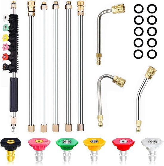 Verlenging hogedrukreiniger 4000 psi met sproeimondstukken en gebogen stang 30° 90° 120° reinigingsgereedschap van Merkloos	
