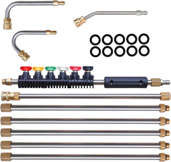 Verlengstang voor dakgootreiniger, set voor dakgootreiniger: 10-delige U-stangverlengingsset, 6 sproeimondstukken, 4000 psi 1/4 inch verlenging voor Dr