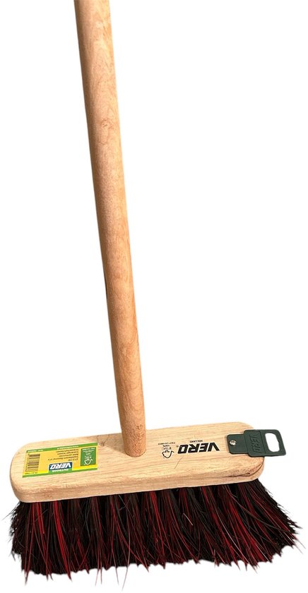 Vero straatbezem middelharde natuurvezels bassine/PVC kunstvezels 30 cm met steel van Vero.