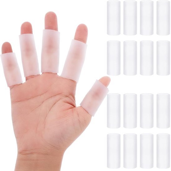 Verpakking met 16 siliconen vingerbeschermers - gel-vingerverband - vingerbescherming - ondersteuning bij vingerartritis - voor hand, hameren, golfen en basketbal