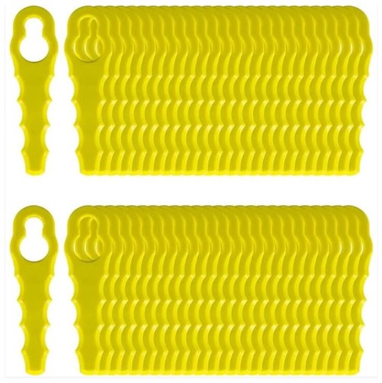 Verpakking van 100 vervangende messen - geschikt voor Ryobi-draadtrimmer RAC155 RAC157 RAC158 - dubbel gekartelde meskoppen van Merkloos	