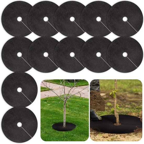 Verpakking van 12 niet-geweven boommulchringen, 20,47 inch onkruidbarrièremat, afbreekbare boommulch. Gebruikt om onkruidgroei te remmen en onkruidbestrijding in het landschap. Bescherming van de plantwortels. van Merkloos	