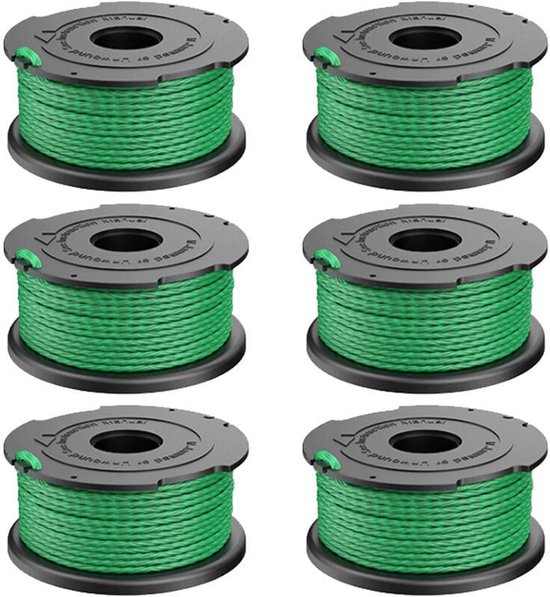 Verpakking van 6 groene lijnspoelen geschikt voor Black & Decker GL7033 GL8033 GL9035 A6482 bosmaaier