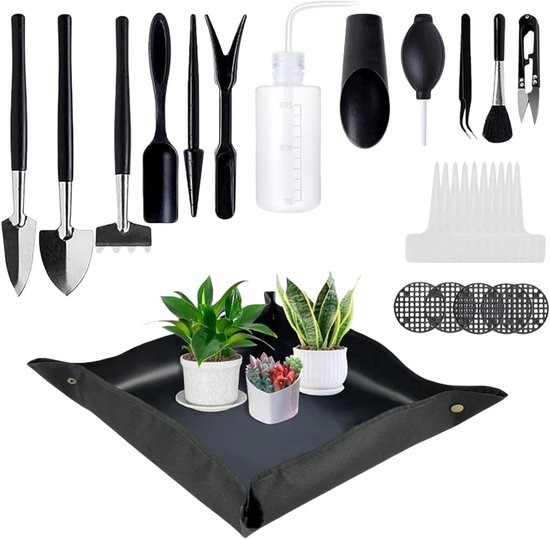 Verpotset Cactussen - Vetplant Gereedschap - Planten Verpotten - Complete 28-delige Set - 20 cm - Grijs