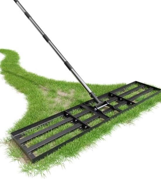 Verstelbaar gazonrakel met roestvrijstalen steel - 114 cm werkbreedte van Merkloos	