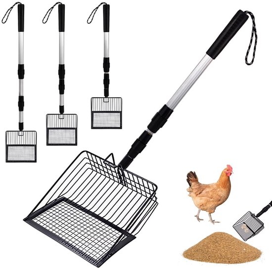 Verstelbare 3-in-1 Hark voor Kippenmest, Schoonmaakgereedschap voor Kippenhok met Feces en Zand Scheiding, Ideaal voor Tuin en Dierverzorging