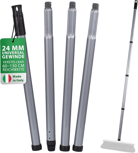 Verstelbare Bezemsteel 60-130 cm met Universele 24mm Schroefdraad, Metalen Steel van Kinzo Garden