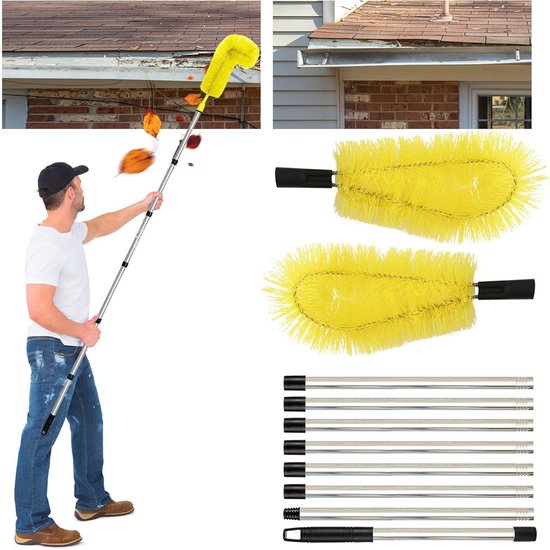Verstelbare Dakgootreiniger met Lange Stang tot 310cm - Borstel voor Dakgoten & Daken Schoonmaken van Merkloos	