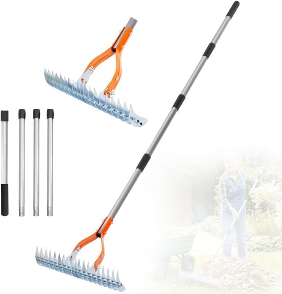 Verstelbare en Verwijderbare Hark voor het Tuinieren, 170 cm, Ideaal voor Gazon, Binnenplaats en Tuinonderhoud