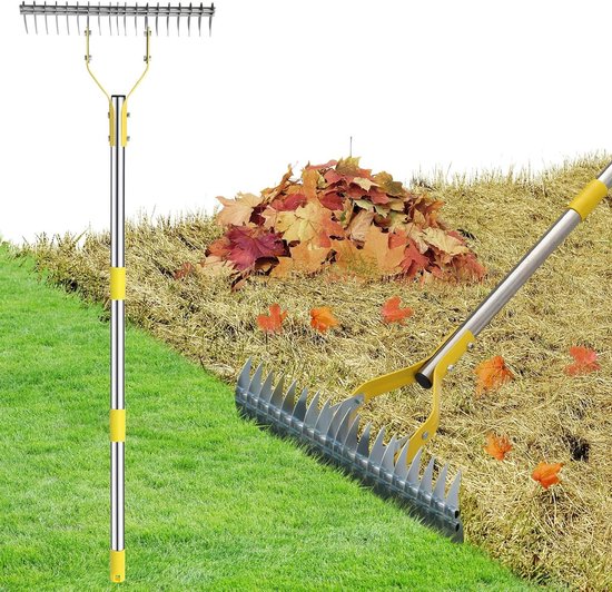 Verstelbare gazonhark met lange handgreep van 150 cm, multifunctionele tuingrijper voor wieden, bemesten en schoonmaken van gras en bladeren