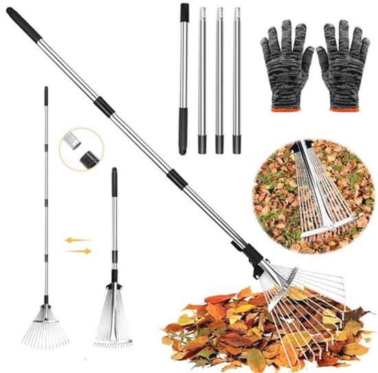 Verstelbare Gazonhark voor Tuin, 15 Tanden, Instelbare Breedte (19-37 cm) en Lengte (44,5-207 cm) van Merkloos	