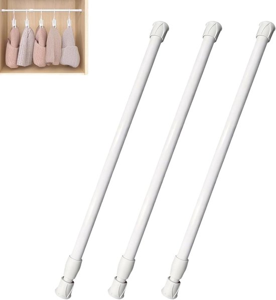 Verstelbare gordijnstangen voor glazen gordijnen, set van 3, telescopisch 30-50 cm, zonder boren, ideaal voor ramen en kasten