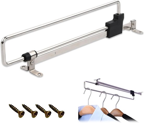 Verstelbare Kledingrail van RVS, 25 cm, Telescopische Kledinghanger voor Kledingkast, Ideaal voor Ruimtebesparing en Organisatie van Kleding