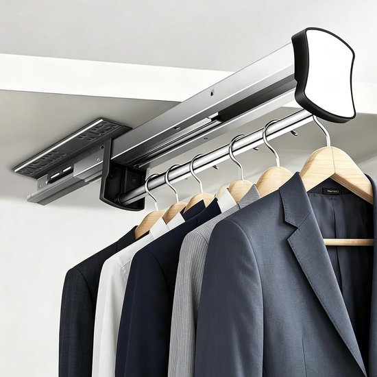 Verstelbare Kledingstang met Kussens, Uittrekbare Garderobe Rail voor Ruimtebesparing, Zachte Sluiting Kledinghanger in Zwart (35 cm)