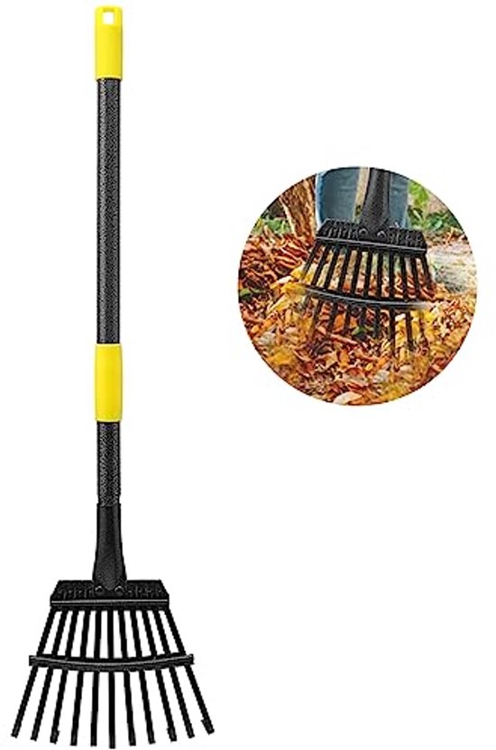 Verstelbare metalen bladhark voor tuinieren - telescopische hark voor bladeren met lange steel van Merkloos	