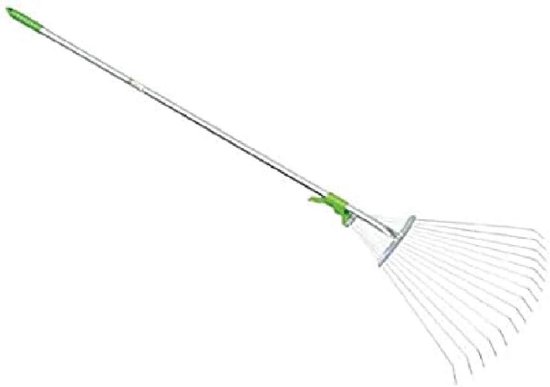 Verstelbare metalen hark 120 cm met handvat en ronde tanden