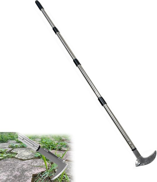 Verstelbare Onkruidschraper 138 cm met Getande Rand en Lange Handgreep, Ergonomische Onkruidverwijderaar voor Tuin, Oprit en Binnenplaats, Roestvrij Staal en Lichtgewicht