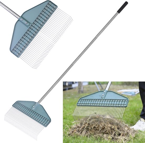 Verstelbare rieten hark met 43 cm brede ontthatcher voor tuin en gazon, ideaal voor het verwijderen van dood gras, bladeren en dennennaalden